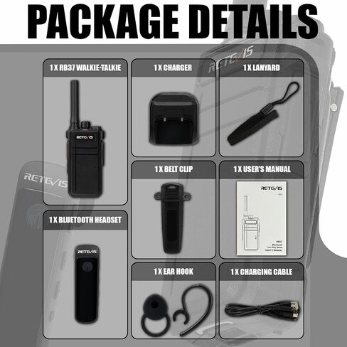 Retevis RB37 New Version,Bluetooth Walkie Talkies for Adults,Two Way Radio with Earpiece,VOX,2000mAh,Type-c,Wireless Walkie Talkies (1 Pack) in Saudi Arabia