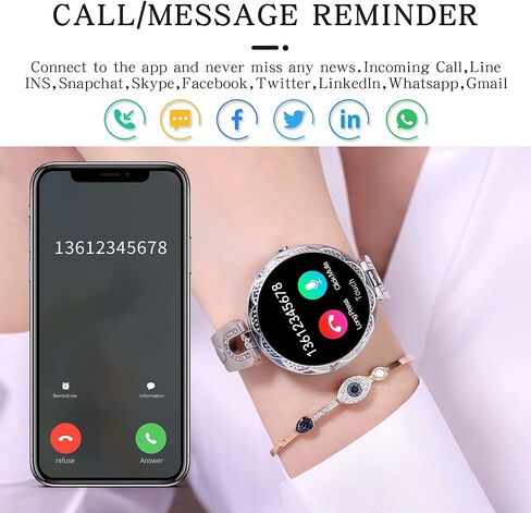 ساعة ذكية للنساء لهواتف Android iOS، متتبع اللياقة البدنية، مراقب معدل ضربات القلب، مقاومة للماء، متتبع النشاط، عداد الخطى، عداد السعرات الحرارية، متتبع النوم، ممارسة الرياضة، أزياء فاخرة للسيدات، ساعة ذكية in Kuwait