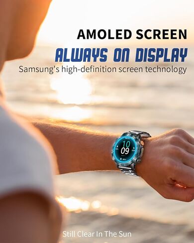 ساعة PODOEIL العسكرية الذكية للرجال مع مكالمة بلوتوث، شاشة عرض AMOLED مقاس 1.43 بوصة تعمل دائمًا لنظام التشغيل iOS Samsung Android، أكثر من 100 وضع رياضي لتتبع الأنشطة مع مراقبة الصحة ومراقبة النوم in Kuwait