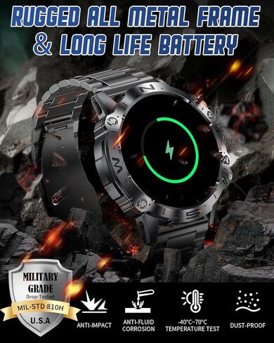 ساعة PODOEIL العسكرية الذكية للرجال مع مكالمة بلوتوث، شاشة عرض AMOLED مقاس 1.43 بوصة تعمل دائمًا لنظام التشغيل iOS Samsung Android، أكثر من 100 وضع رياضي لتتبع الأنشطة مع مراقبة الصحة ومراقبة النوم in Kuwait