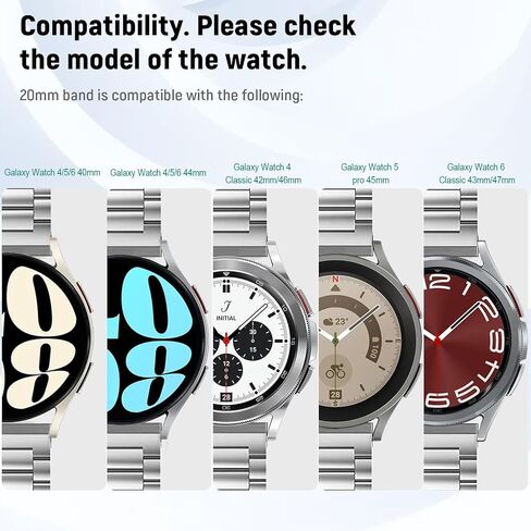 أحزمة لساعة Samsung Galaxy Watch 6 Classic 47mm/43mm، وWatch 6 40/44mm، وGalaxy Watch 5 40/44/45mm، وGalaxy Watch 4 40/44/42/46mm، وGalaxy Watch 6/5/4 بسوار للرجال والنساء من الفولاذ المعدني حزام العصابات in Kuwait