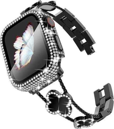 Surace متوافق مع أحزمة ساعة Apple الذهبية مقاس 40 مم للنساء، حزام معصم معدني من الفولاذ المقاوم للصدأ من الفولاذ المقاوم للصدأ الماسي والمجوهرات مع حافظة واقية من البولي كربونات اللامعة لسلسلة iWatch 6/5/4 SE، ذهبي/قوس قزح in Kuwait