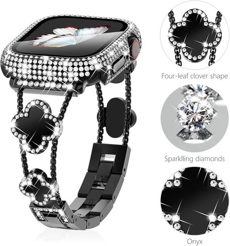 Surace متوافق مع أحزمة ساعة Apple الذهبية مقاس 40 مم للنساء، حزام معصم معدني من الفولاذ المقاوم للصدأ من الفولاذ المقاوم للصدأ الماسي والمجوهرات مع حافظة واقية من البولي كربونات اللامعة لسلسلة iWatch 6/5/4 SE، ذهبي/قوس قزح in Kuwait