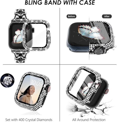 Surace متوافق مع أحزمة ساعة Apple الذهبية مقاس 40 مم للنساء، حزام معصم معدني من الفولاذ المقاوم للصدأ من الفولاذ المقاوم للصدأ الماسي والمجوهرات مع حافظة واقية من البولي كربونات اللامعة لسلسلة iWatch 6/5/4 SE، ذهبي/قوس قزح in Kuwait