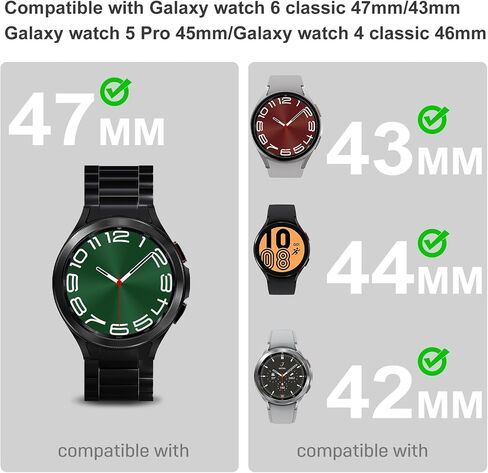 Compatible with Samsung Galaxy Watch 6 Classic Bands 47/43/44/40mm, for Galaxy Watch 5 Pro Band 45/40/44mm No Gap Band, Business Solid Stainless Steel Band for Galaxy Watch 4 Band Classic 46/42/44mm in Saudi Arabia