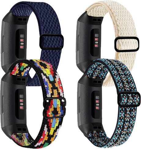 4 حزم من الأساور المطاطية المتوافقة مع Fitbit Charge 4 Bands/ Charge 3 Band/ Charge 3SE Smart Watch الأساور للنساء والرجال، أشرطة بديلة من النايلون قابلة للتعديل وقابلة للتنفس للشحن 3 أساور معصم للنساء والرجال in Kuwait
