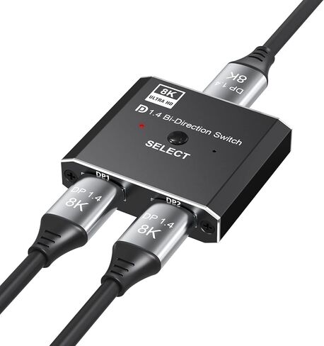 مفتاح منفذ عرض 8K - صندوق اختيار تينداك DP 1.4 Swticher 2 مدخل 1 مخرج 8K عند 30Hz ثلاثي الابعاد لشاشة العرض والتلفزيون واللابتوب in Kuwait