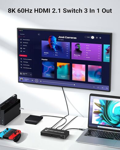 محول HDMI 2.1 8K، محول HDMI 3X1 من NEWCARE مع جهاز تحكم عن بعد بالأشعة تحت الحمراء، صندوق محول HDMI 4K @120 هرتز 8K@60 هرتز/4K@30 هرتز، 48 جيجابت في الثانية، دعم نينتندو سويتش PS4/PS5، Xbox 360/One Fire TV Stick in Kuwait