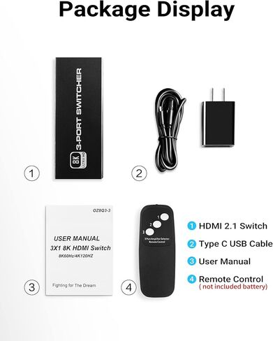 محول HDMI 2.1 8K، محول HDMI 3X1 من NEWCARE مع جهاز تحكم عن بعد بالأشعة تحت الحمراء، صندوق محول HDMI 4K @120 هرتز 8K@60 هرتز/4K@30 هرتز، 48 جيجابت في الثانية، دعم نينتندو سويتش PS4/PS5، Xbox 360/One Fire TV Stick in Kuwait