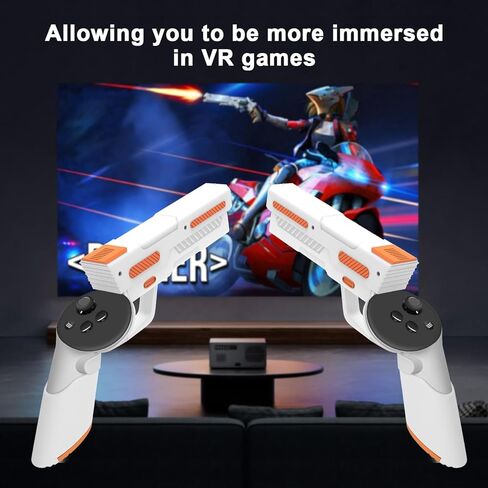 Esimen VR G-un Stock for Meta Quest 3 - حافظة ذات مقابض صلبة لوحدات تحكم Oculus Quest3 Gu-n Enhanced FPS Games Reality Hold Feels، غطاء حماية بمقبض مضاد للانزلاق (برتقالي + أبيض) in Kuwait