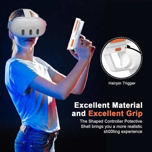 Esimen VR G-un Stock for Meta Quest 3 - حافظة ذات مقابض صلبة لوحدات تحكم Oculus Quest3 Gu-n Enhanced FPS Games Reality Hold Feels، غطاء حماية بمقبض مضاد للانزلاق (برتقالي + أبيض) in Kuwait