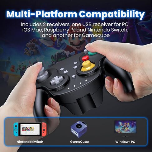 2 حزمة من وحدات التحكم عبر الإنترنت NGC Switch اللاسلكية 2.4 جيجا هرتز، جهاز استقبال GameCube وUSB، متوافق مع Windows PC iOS Mac Raspberry Pi Steam GameCube/Switch (قابل للشحن) (التوصيل والتشغيل) (الاهتزاز) in Saudi Arabia