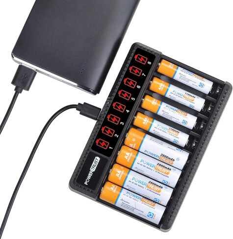 بطاريات PowerTrust AA القابلة لإعادة الشحن وبطاريات AAA (4 عبوات) مع شاحن بطاريات AA AAA ذو 8 فتحات، شاحن بطارية Ni-Mh قابل لإعادة الشحن in Saudi Arabia