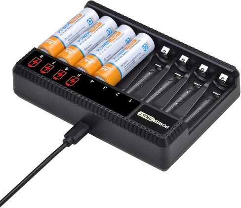 بطاريات PowerTrust AA القابلة لإعادة الشحن وبطاريات AAA (4 عبوات) مع شاحن بطاريات AA AAA ذو 8 فتحات، شاحن بطارية Ni-Mh قابل لإعادة الشحن in Saudi Arabia