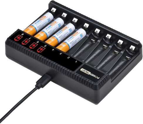 بطاريات PowerTrust AA القابلة لإعادة الشحن وبطاريات AAA (4 عبوات) مع شاحن بطاريات AA AAA ذو 8 فتحات، شاحن بطارية Ni-Mh قابل لإعادة الشحن in Saudi Arabia
