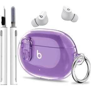 Beats Studio Buds/Studio Buds Plus Case Cover Clear 2021/2023 Men Lock Clip with Clean Kit, Wonjury Protective Case and Cleaning Pen Compatible with Beat Studio Bud Plus for Women Girls Kids - Clear