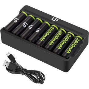 LP AA AAA Battery Charger Pack, 8 Slot Charger & 2300mAh AA (4-Pack) & 1000mAh AAA (4-Pack) Ni-MH Rechargeable Battery for Wireless Mouses, Kids Toys, Remotes, Microphones, Game Controllers & More