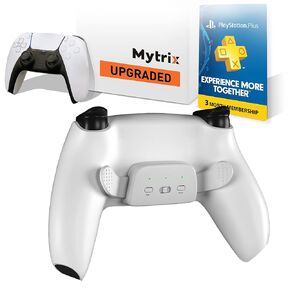 Mytrix Customized Controller with 2 Remappable Paddles for PlayStation 5, Programmable Back Buttons with Fast Turbo Auto-Fire, 3 Setup Saving Slots Onboard Switch – White, with PS Plus 3-Month Card in Kuwait