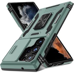 DEERLAMN Case for Samsung Galaxy S23 Ultra with Slide Camera Cover,Rotated Ring Kickstand Military Grade Shockproof Protective Cover-Black in Kuwait