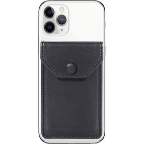 Adhesive Cell Phone Ultra-Slim Leather Wallet Stick on Wallet for Credit Card, Business Card, and Id with Phone, and Phone Case, RFID Blocking Sleeve Black
