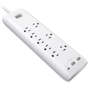 قطاع طاقة Clear Power 8-Outlet 2160J للمنزل والمكتب مع منفذين USB-A ومنفذ USB-C 20 وات PD شواحن سريعة، سلك طاقة 5 أقدام، أبيض، CP30002 in Kuwait