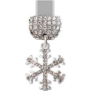 ELISE & FONDA TP81 Type-C USB Charging Port Gorgeous Crystal Anti Dust Plug Snowflake Pendant Cell Phone Charm for Samsung Galaxy/Huawei/OnePlus/Xiaomi/oppo New Android Phones( White) in Kuwait