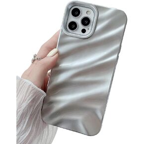 Gihklty متوافق مع حافظة iPhone 12 / iPhone 12 Pro، غطاء بتصميم مموج ثلاثي الأبعاد لطيف للنساء أو الفتيات، واقي كاميرا ناعم مقاوم للصدمات من مادة TPU لهاتف iPhone 12 / iPhone 12 Pro مقاس 6.1 بوصة - فضي