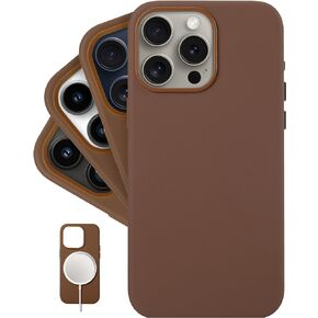 LONLI Classic - (لهاتف iPhone 15 Pro Max) - حافظة هاتف من جلد نابا الأوروبي - تنعيم وتنعيم بمرور الوقت - متوافقة مع Magsafe - بني سادل in Kuwait