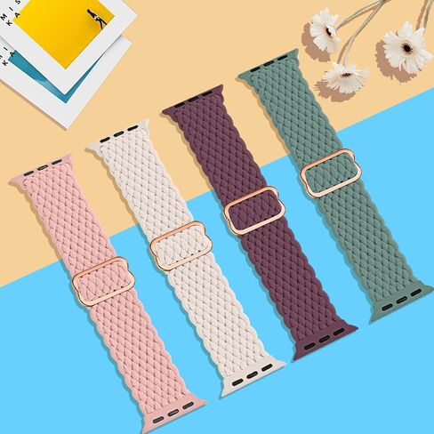 4 عبوات من حلقات منفردة مضفرة متوافقة مع سوار ساعة Apple 38 مم 40 مم 41 مم 42 مم 44 مم 45 مم 49 مم، سوار معصم من النايلون المنسوج القابل للغسل للنساء والرجال لسلسلة iWatch 9 8 7 6 5 4 3 2 1 SE Ultra in Kuwait