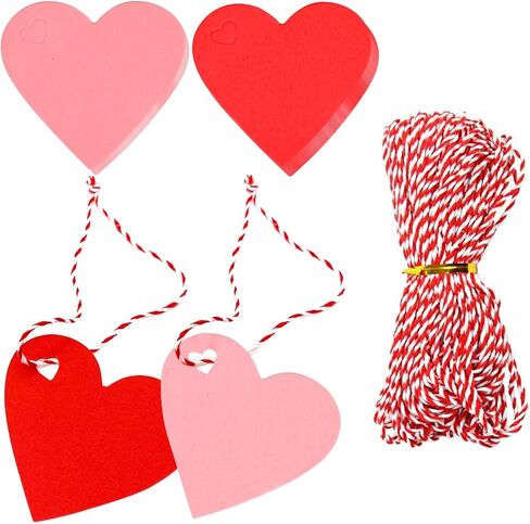 DIYASY Valentine Heart Gift Tags,120 Pcs Kraft Paper Hanging Tags with String for Valentine's Day,Wedding and Mother's Day Gift Wrapping(Red,Pink,White) in Saudi Arabia