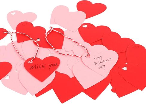 DIYASY Valentine Heart Gift Tags,120 Pcs Kraft Paper Hanging Tags with String for Valentine's Day,Wedding and Mother's Day Gift Wrapping(Red,Pink,White) in Saudi Arabia