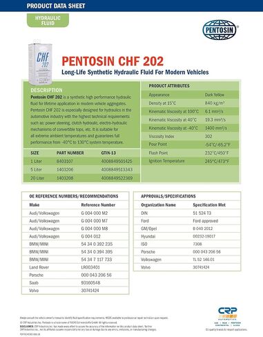 Pentosin 8403107 CHF 202 Synthetic Hydraulic Fluid, 1 Liter in Saudi Arabia
