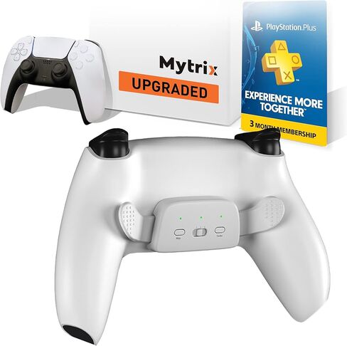 وحدة تحكم Mytrix مخصصة مع مجادفين قابلين لإعادة التعيين لجهاز PlayStation 5، وأزرار خلفية قابلة للبرمجة مع إطلاق تلقائي سريع Turbo، و3 فتحات للإعداد على المفتاح - أبيض، مع بطاقة PS Plus لمدة 3 أشهر in Kuwait