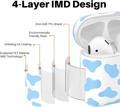 حافظة NIUTRENDZ لطيفة بطبعة بقرة لغطاء AirPods، تصميم IMD صلب من مادة TPU مقاومة للصدمات [مصباح LED أمامي مرئي] [شحن لاسلكي] جلد واقي متوافق مع AirPods 2&1 (وردي) in Kuwait
