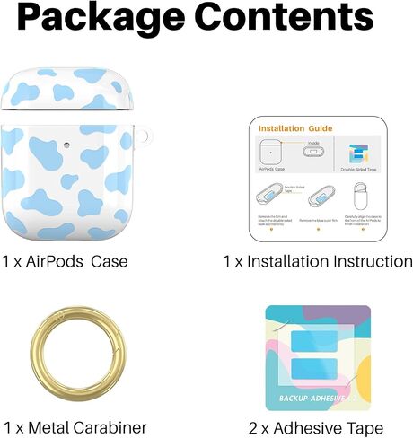 حافظة NIUTRENDZ لطيفة بطبعة بقرة لغطاء AirPods، تصميم IMD صلب من مادة TPU مقاومة للصدمات [مصباح LED أمامي مرئي] [شحن لاسلكي] جلد واقي متوافق مع AirPods 2&1 (وردي) in Kuwait