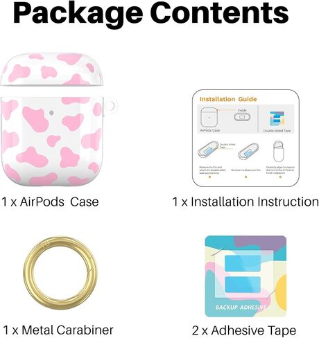 حافظة NIUTRENDZ لطيفة بطبعة بقرة لغطاء AirPods، تصميم IMD صلب من مادة TPU مقاومة للصدمات [مصباح LED أمامي مرئي] [شحن لاسلكي] جلد واقي متوافق مع AirPods 2&1 (وردي) in Kuwait