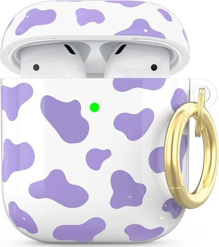 حافظة NIUTRENDZ لطيفة بطبعة بقرة لغطاء AirPods، تصميم IMD صلب من مادة TPU مقاومة للصدمات [مصباح LED أمامي مرئي] [شحن لاسلكي] جلد واقي متوافق مع AirPods 2&1 (وردي) in Kuwait