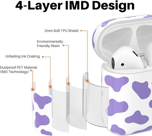 حافظة NIUTRENDZ لطيفة بطبعة بقرة لغطاء AirPods، تصميم IMD صلب من مادة TPU مقاومة للصدمات [مصباح LED أمامي مرئي] [شحن لاسلكي] جلد واقي متوافق مع AirPods 2&1 (وردي) in Kuwait