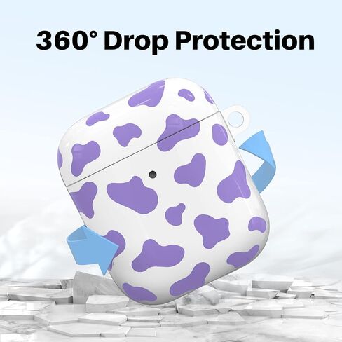 حافظة NIUTRENDZ لطيفة بطبعة بقرة لغطاء AirPods، تصميم IMD صلب من مادة TPU مقاومة للصدمات [مصباح LED أمامي مرئي] [شحن لاسلكي] جلد واقي متوافق مع AirPods 2&1 (وردي) in Kuwait