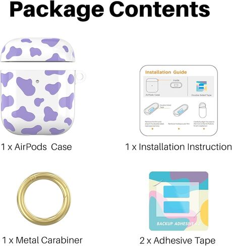 حافظة NIUTRENDZ لطيفة بطبعة بقرة لغطاء AirPods، تصميم IMD صلب من مادة TPU مقاومة للصدمات [مصباح LED أمامي مرئي] [شحن لاسلكي] جلد واقي متوافق مع AirPods 2&1 (وردي) in Kuwait