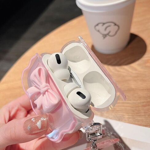 MINSCOSE متوافق مع حافظة AirPods Pro الشفافة، تصميم نمط القوس ثلاثي الأبعاد مع سلسلة مفاتيح زهرة فراشة لطيفة، حافظة واقية ناعمة من مادة TPU مضادة للصدمات لـ Airpod Pro للفتيات والنساء - وردي in Kuwait