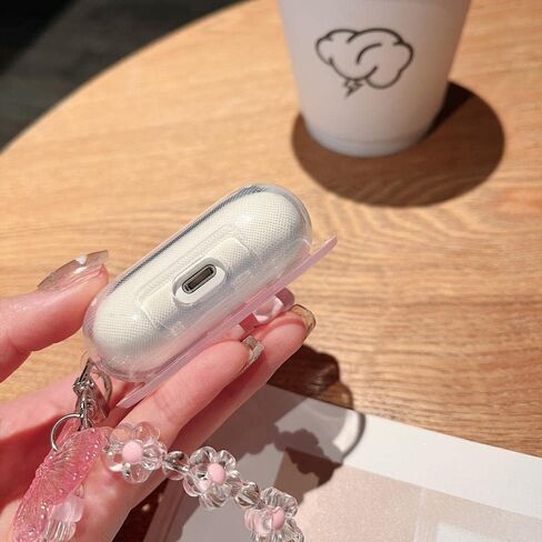 MINSCOSE متوافق مع حافظة AirPods Pro الشفافة، تصميم نمط القوس ثلاثي الأبعاد مع سلسلة مفاتيح زهرة فراشة لطيفة، حافظة واقية ناعمة من مادة TPU مضادة للصدمات لـ Airpod Pro للفتيات والنساء - وردي in Kuwait