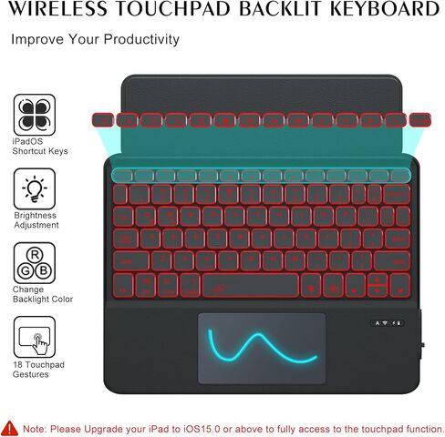 حافظة لوحة مفاتيح تعمل باللمس BOBOLEE لجهاز iPad الجيل العاشر 10.9 بوصة (ليست للهواء الخامس والرابع)، لوحة لمس لاسلكية بإضاءة خلفية 7 ألوان، لوحة مفاتيح ذكية قابلة للفصل وعرض قابل للتعديل، حافظة رفيعة مع حامل أقلام، BL in Kuwait