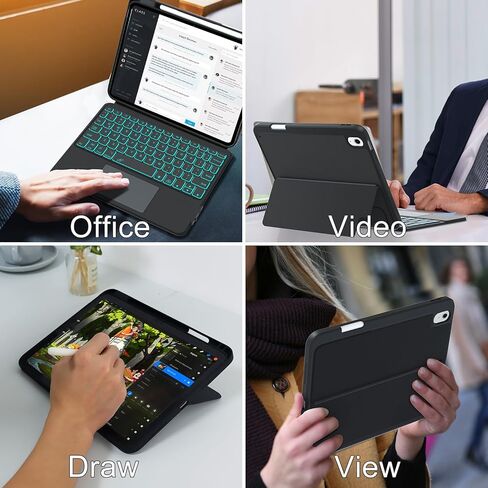 حافظة لوحة مفاتيح تعمل باللمس BOBOLEE لجهاز iPad الجيل العاشر 10.9 بوصة (ليست للهواء الخامس والرابع)، لوحة لمس لاسلكية بإضاءة خلفية 7 ألوان، لوحة مفاتيح ذكية قابلة للفصل وعرض قابل للتعديل، حافظة رفيعة مع حامل أقلام، BL in Kuwait