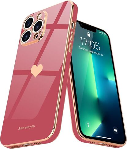 حافظة Teageo لهاتف iPhone 13 Pro للنساء والبنات اللطيفة على شكل قلب فاخر مطلي بطبقة لامعة ناعمة وغطاء خلفي مرتفع لحماية الكاميرا الكاملة من السيليكون المقاوم للصدمات لهاتف iPhone 13 Pro، أسود in Kuwait