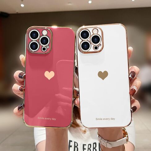 حافظة Teageo لهاتف iPhone 13 Pro للنساء والبنات اللطيفة على شكل قلب فاخر مطلي بطبقة لامعة ناعمة وغطاء خلفي مرتفع لحماية الكاميرا الكاملة من السيليكون المقاوم للصدمات لهاتف iPhone 13 Pro، أسود in Kuwait