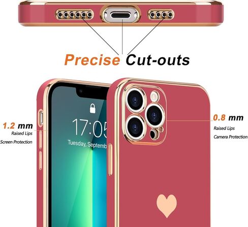 حافظة Teageo لهاتف iPhone 13 Pro للنساء والبنات اللطيفة على شكل قلب فاخر مطلي بطبقة لامعة ناعمة وغطاء خلفي مرتفع لحماية الكاميرا الكاملة من السيليكون المقاوم للصدمات لهاتف iPhone 13 Pro، أسود in Kuwait