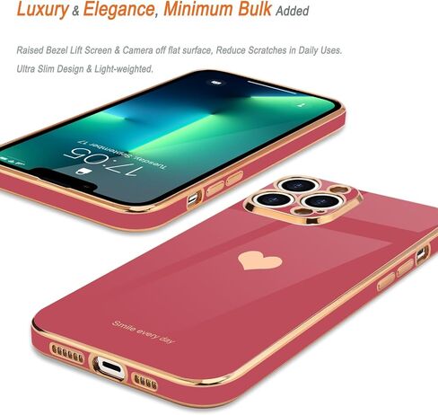 حافظة Teageo لهاتف iPhone 13 Pro للنساء والبنات اللطيفة على شكل قلب فاخر مطلي بطبقة لامعة ناعمة وغطاء خلفي مرتفع لحماية الكاميرا الكاملة من السيليكون المقاوم للصدمات لهاتف iPhone 13 Pro، أسود in Kuwait