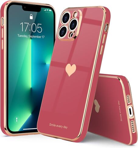 حافظة Teageo لهاتف iPhone 13 Pro للنساء والبنات اللطيفة على شكل قلب فاخر مطلي بطبقة لامعة ناعمة وغطاء خلفي مرتفع لحماية الكاميرا الكاملة من السيليكون المقاوم للصدمات لهاتف iPhone 13 Pro، أسود in Kuwait