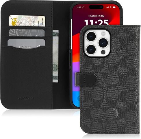 Coach Signature Canvas Two Piece Detachable Wallet Folio iPhone 15 Pro Case, Compatible with Wireless Charging - Signature Charcoal in Saudi Arabia